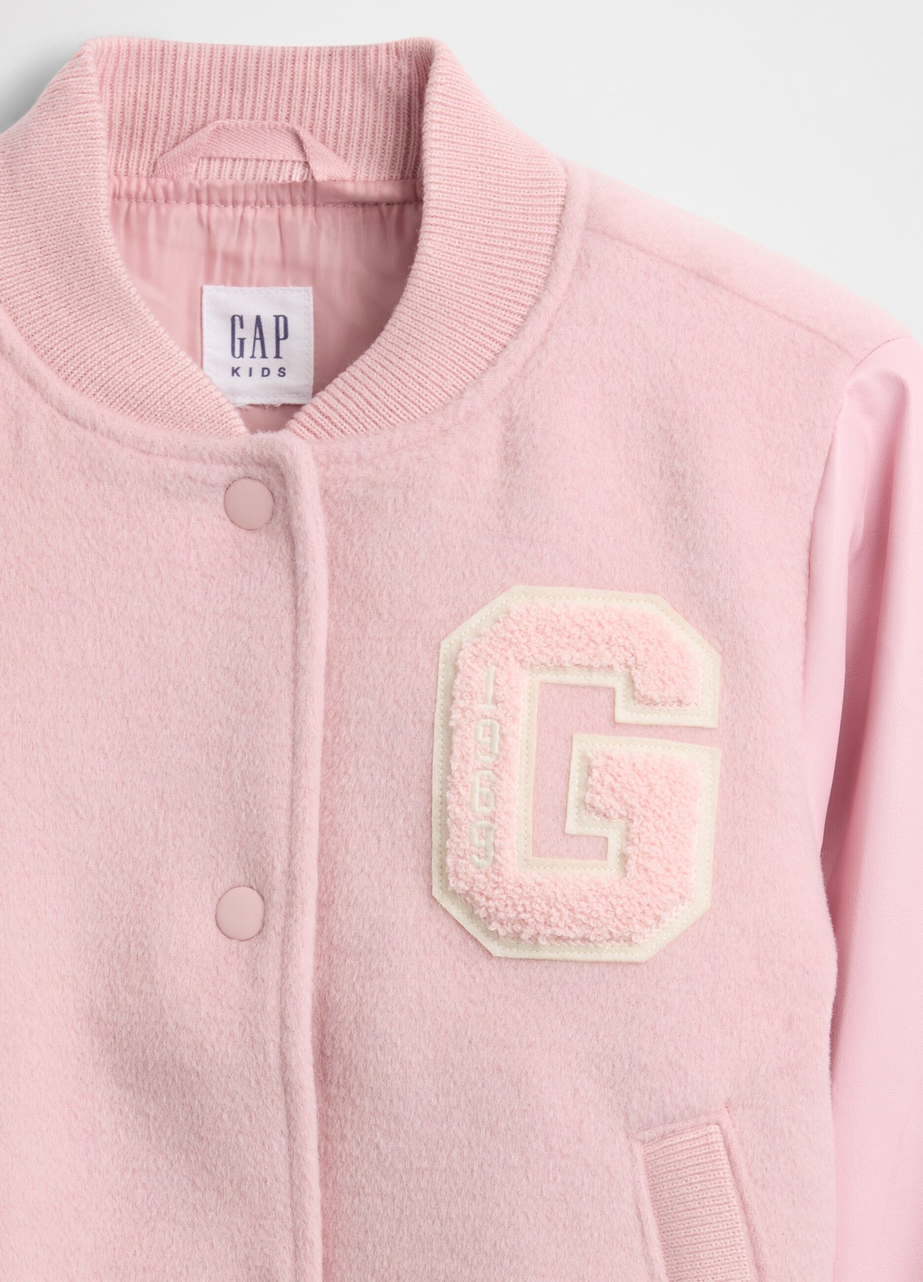 Pink bomber jacket in wool blend and synthetic fibres