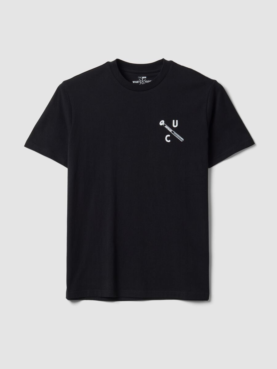 Black pure cotton crew-neck printed T-shirt_0