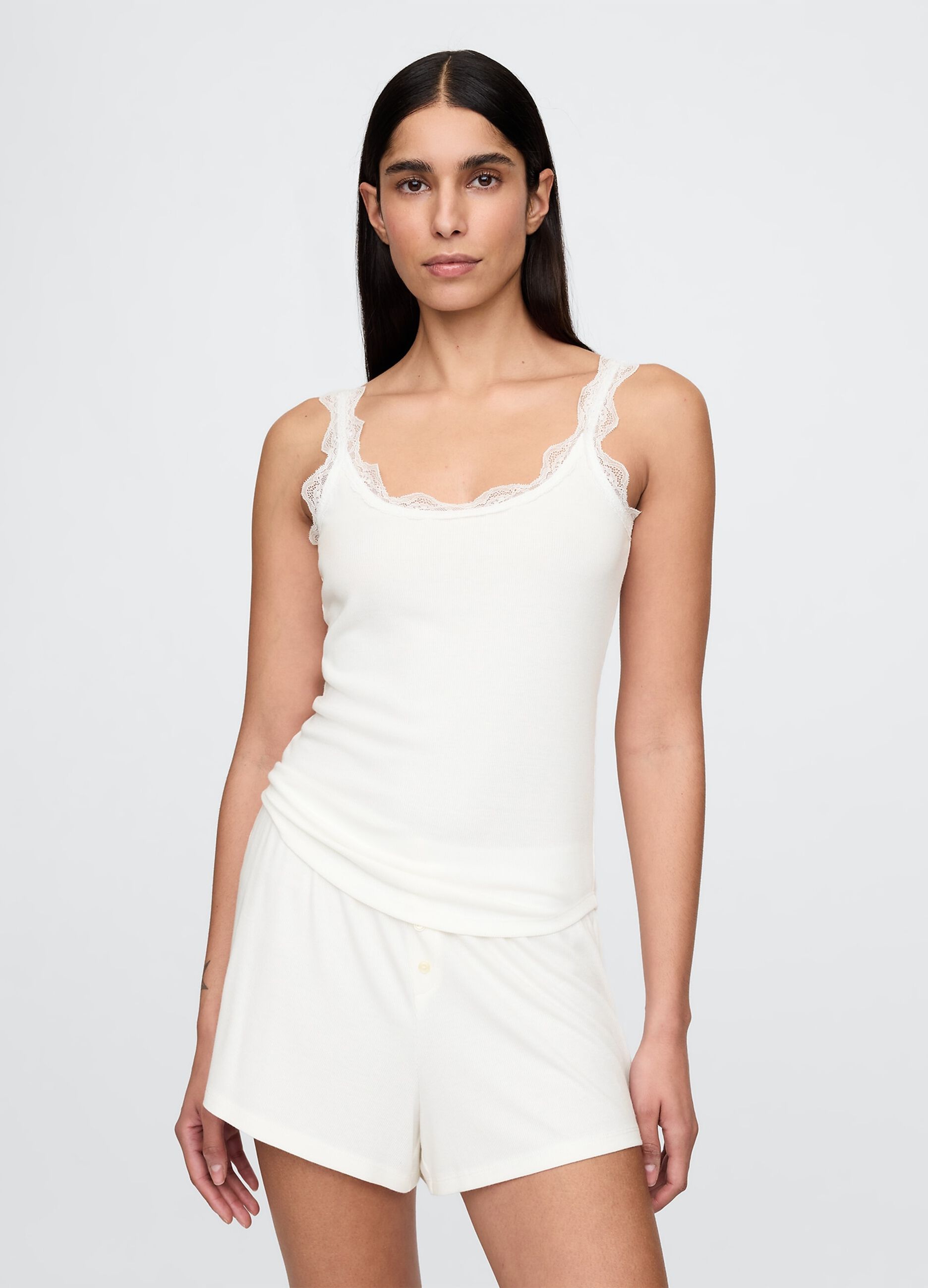 White Stretch Pyjamas with Lace Details