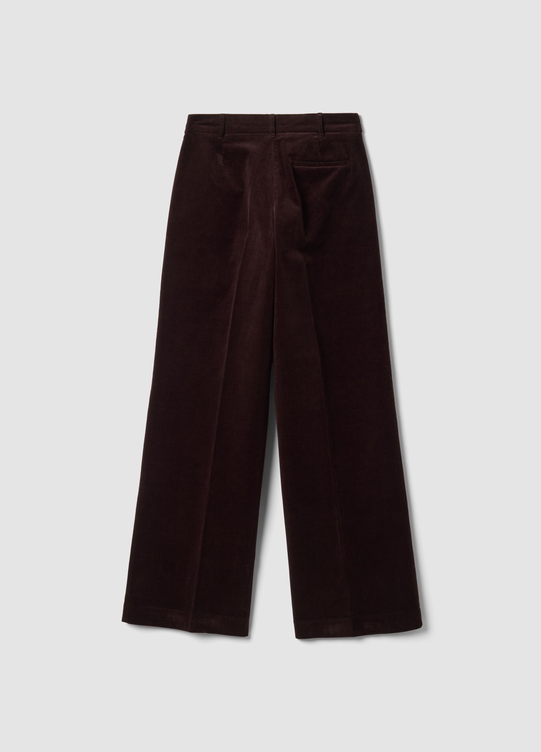 بنطال The Iconic Pants بني من قطن مطاطي مضلّع بقصّة مستقيمة