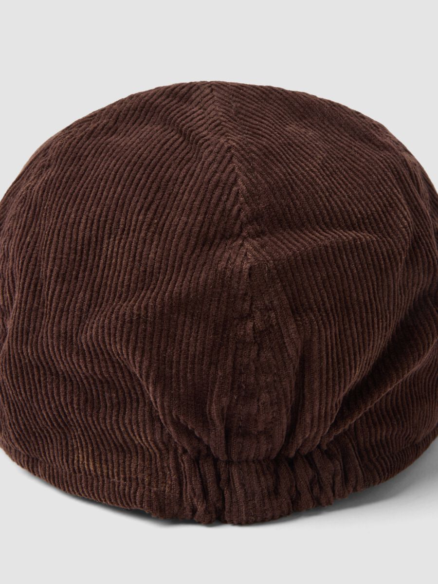 Brown pure cotton ribbed flat cap_2