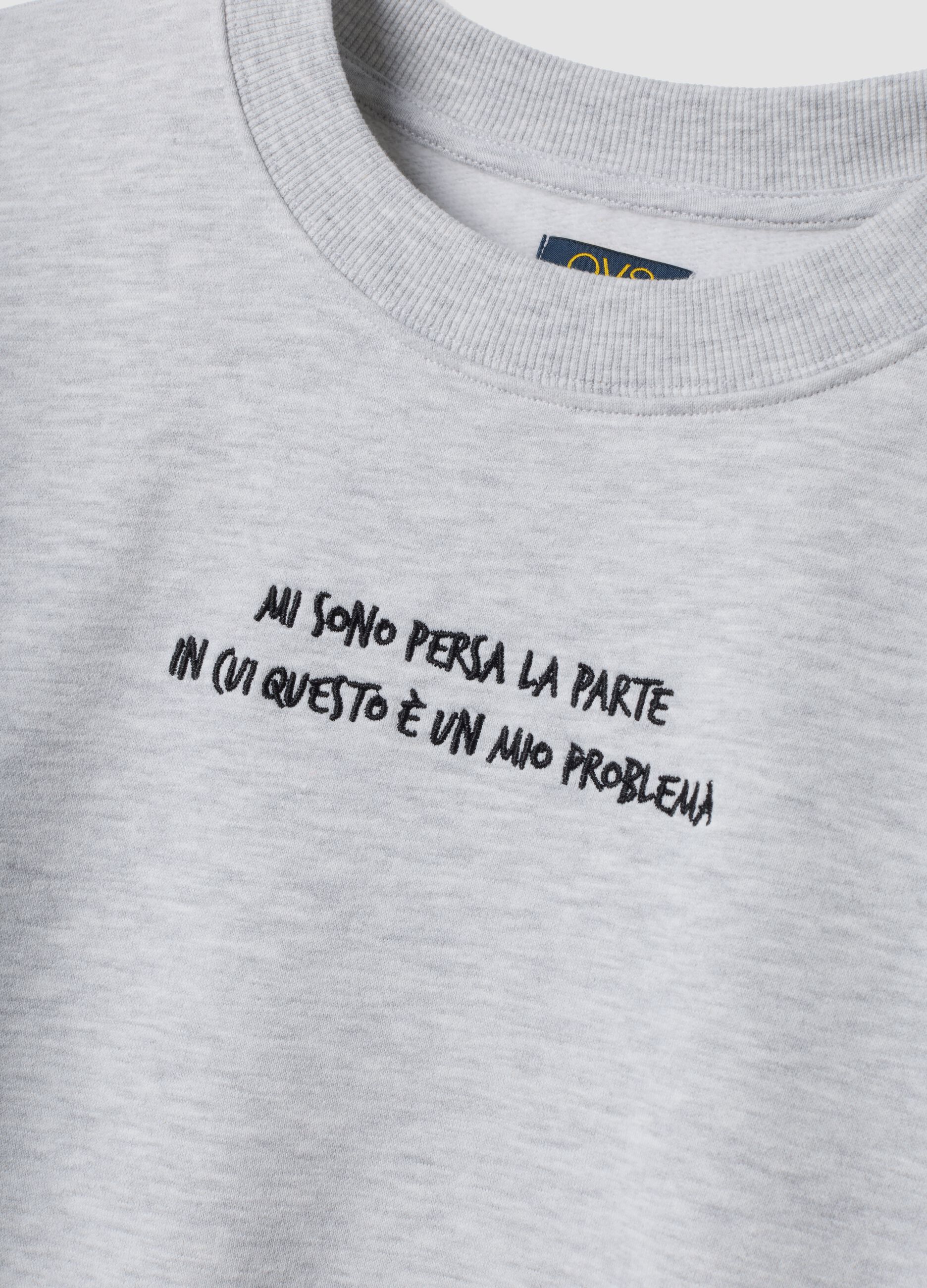 Grey marl sweatshirt in pure organic cotton with ribbed collar