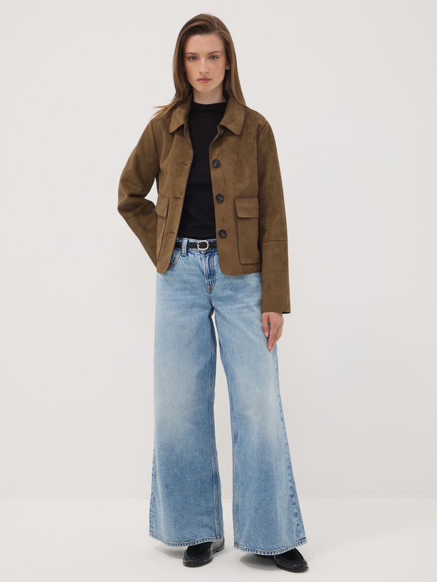 Brown regular-fit shacket with patch pockets_1