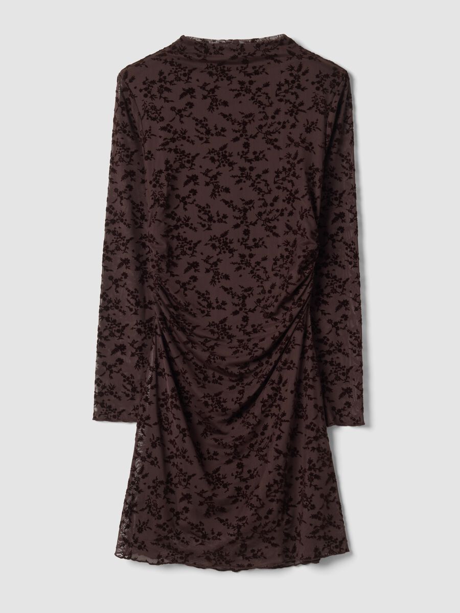 Brown stretch dress with high neck_0