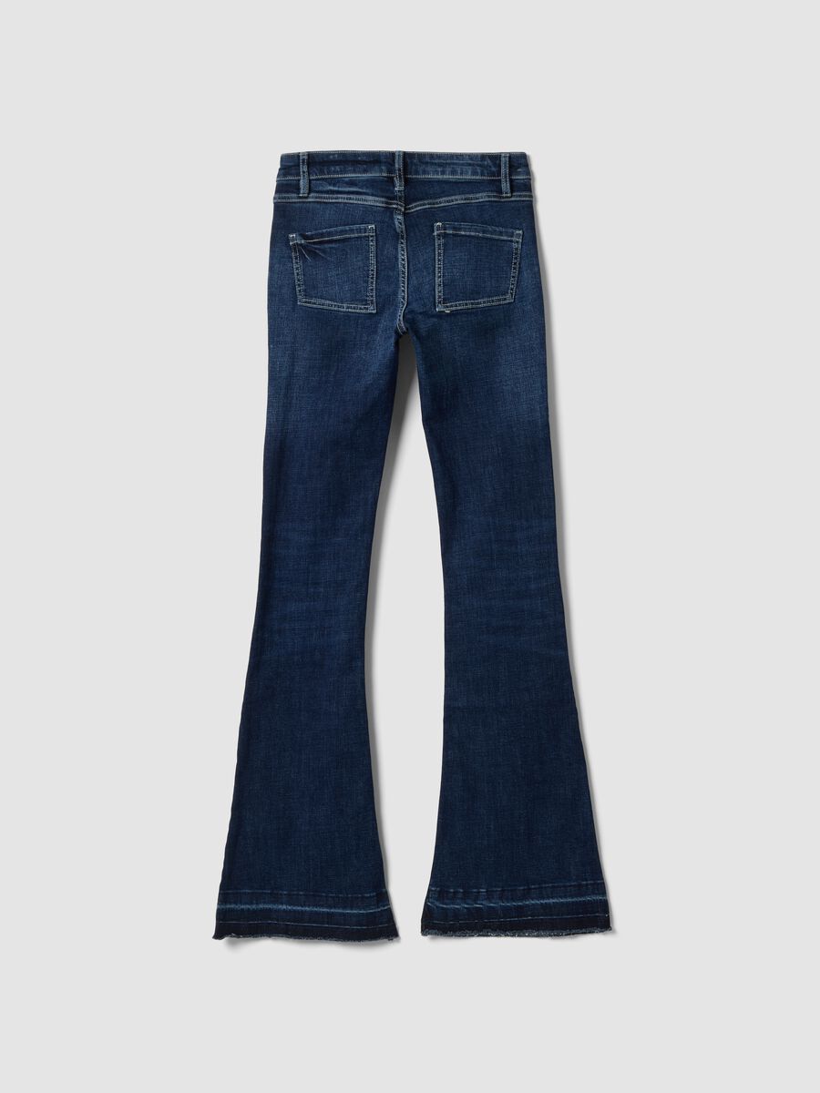 Slim Flare Dark Blue Washed Denim Jeans_6