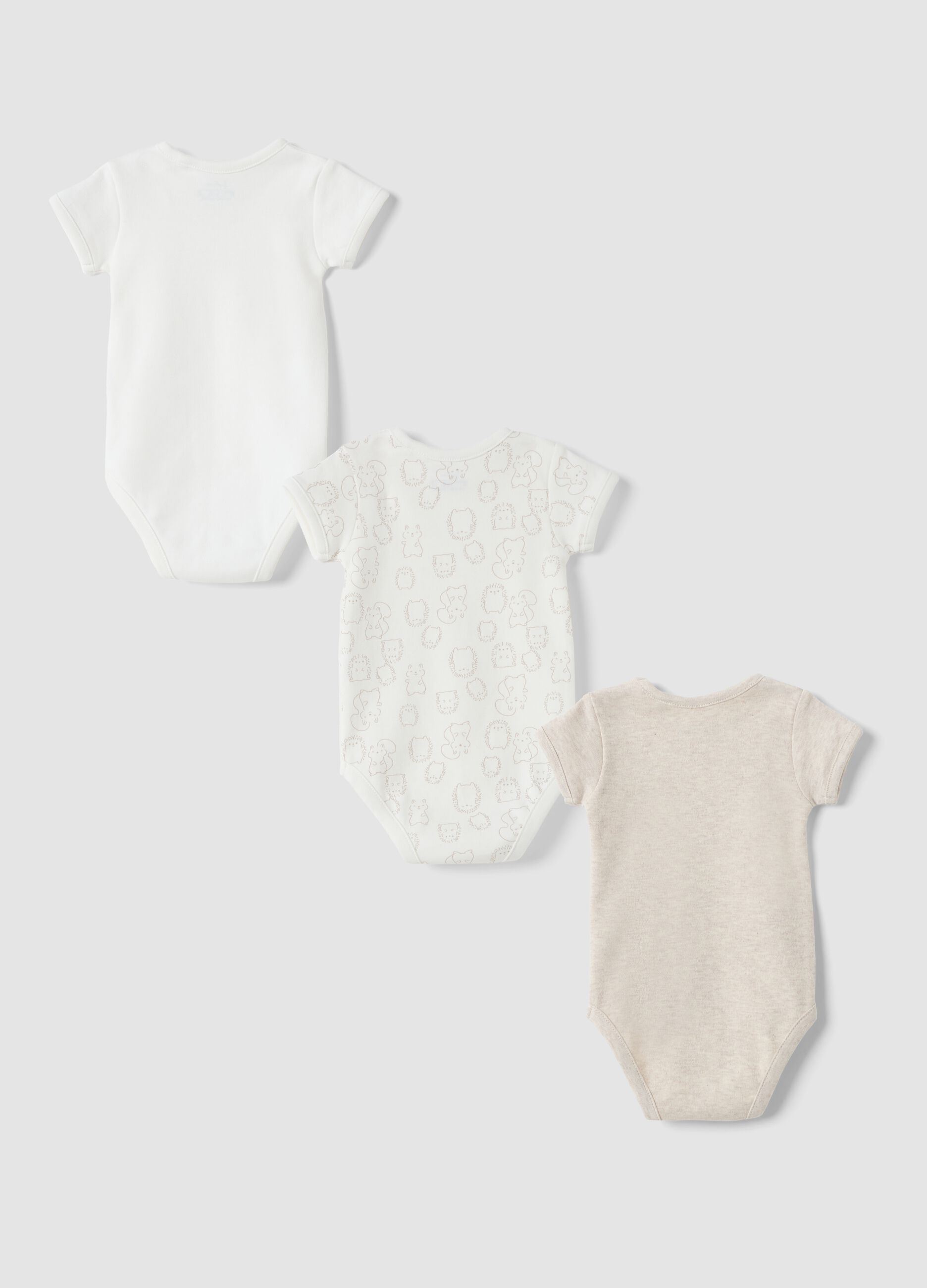 Tripack di body multicolor in puro cotone organico girocollo con fantasia