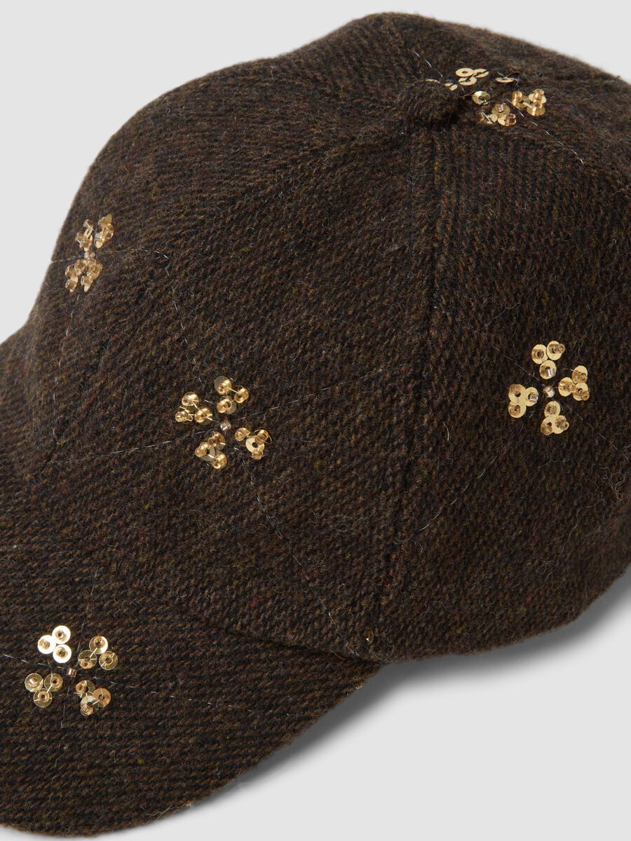 Brown wool and viscose blend cap with sequins_1
