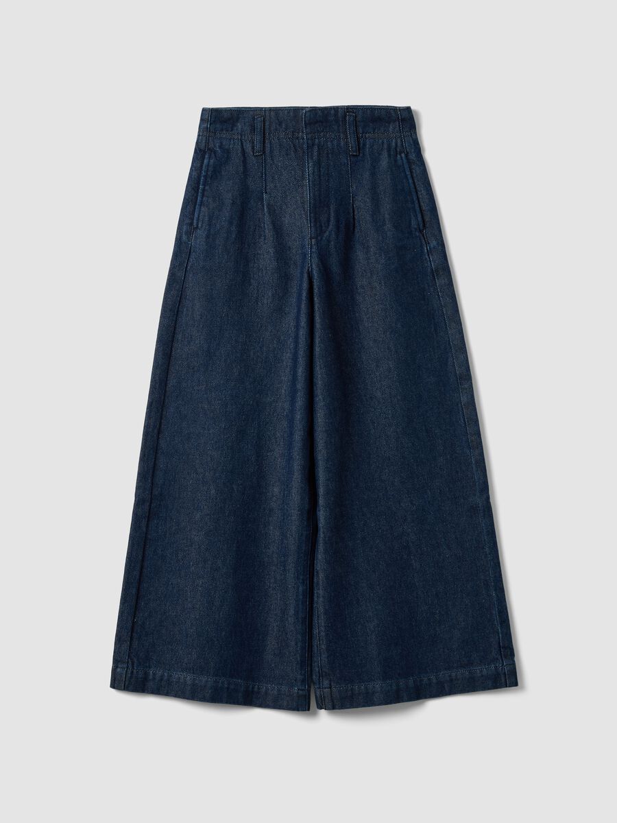 Blue wide-leg jeans in pure cotton_0