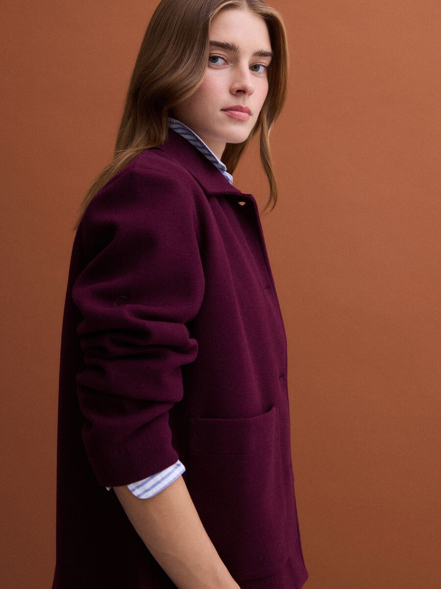 Burgundy red viscose-blend jacket with crew neck, regular fit_0