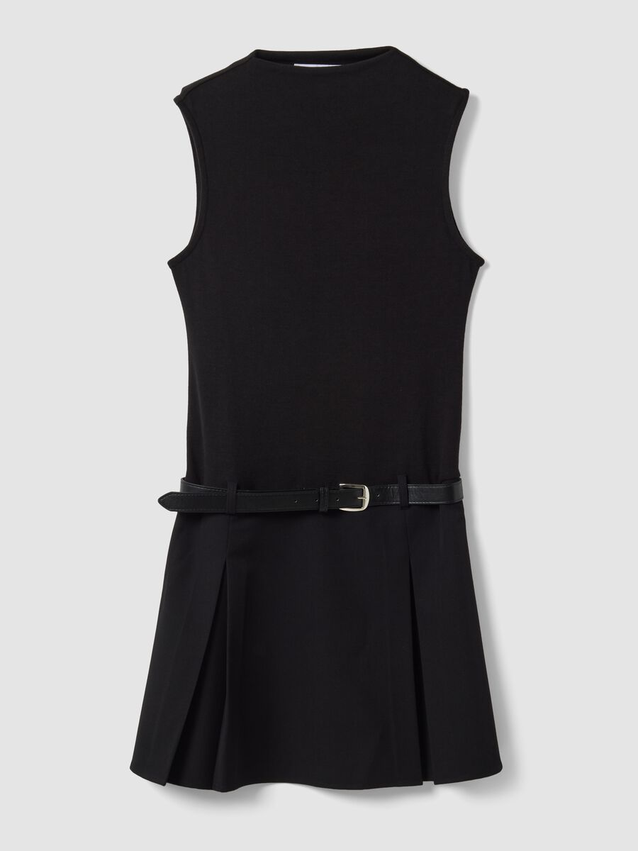 Black stretch viscose dress with structured high neckline_0