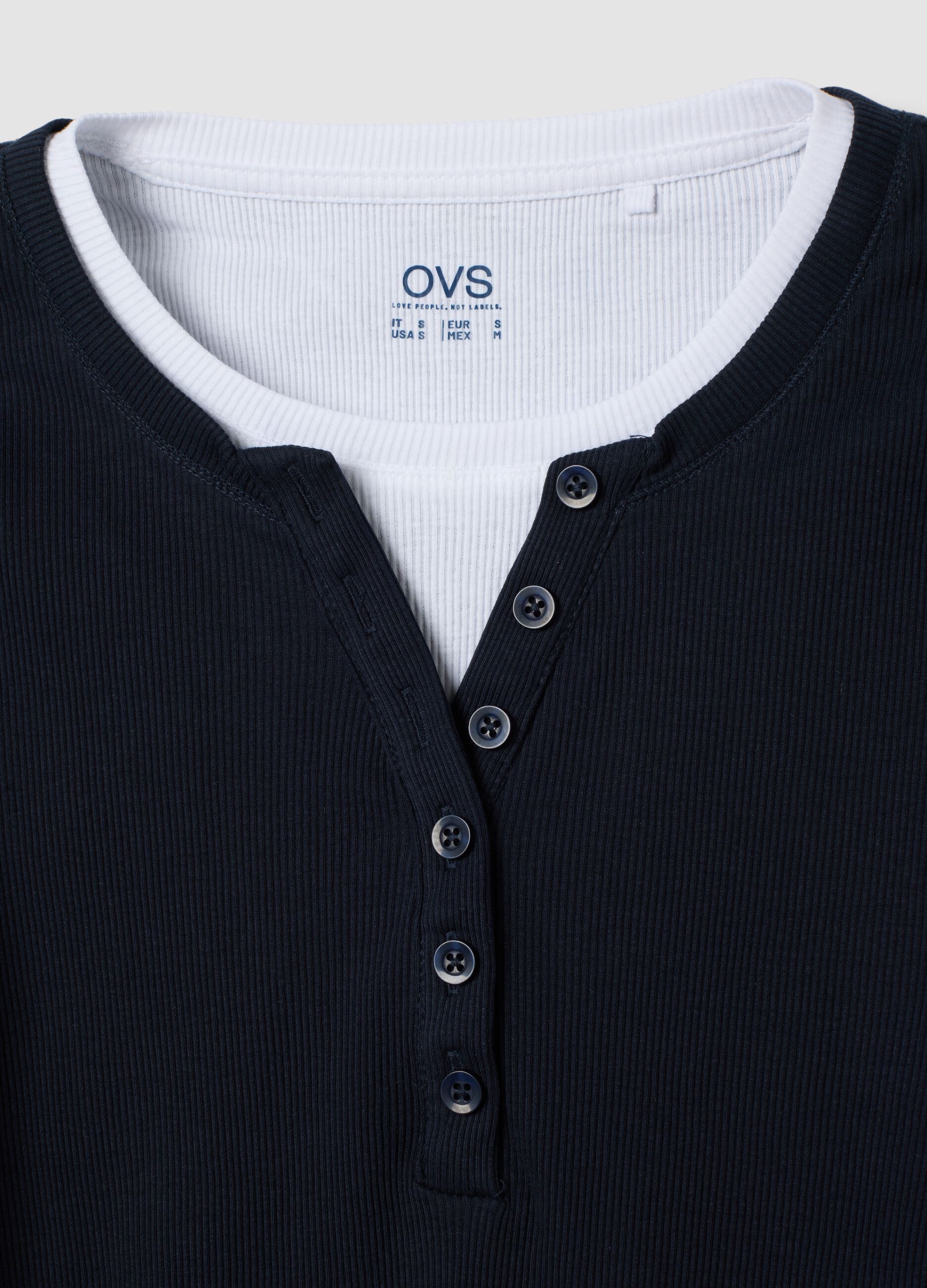 Blue long-sleeved pure cotton crew-neck T-shirt