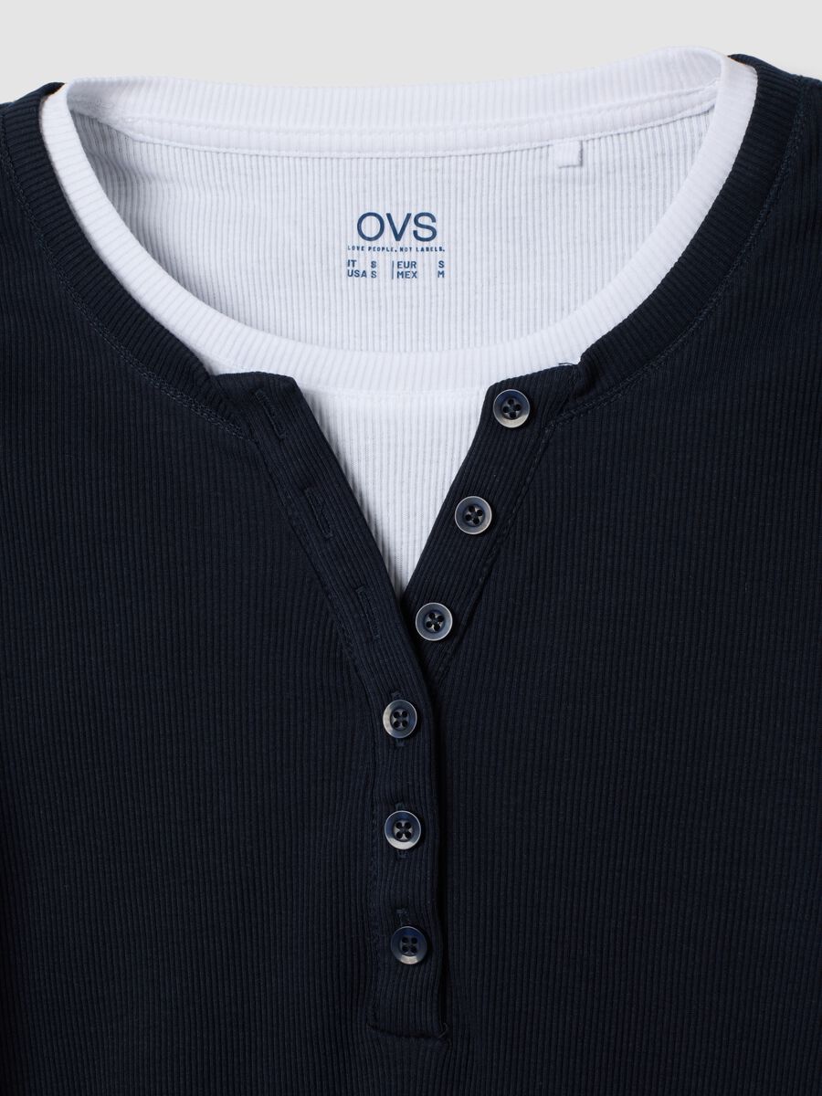 Blue long-sleeved pure cotton crew-neck T-shirt_6