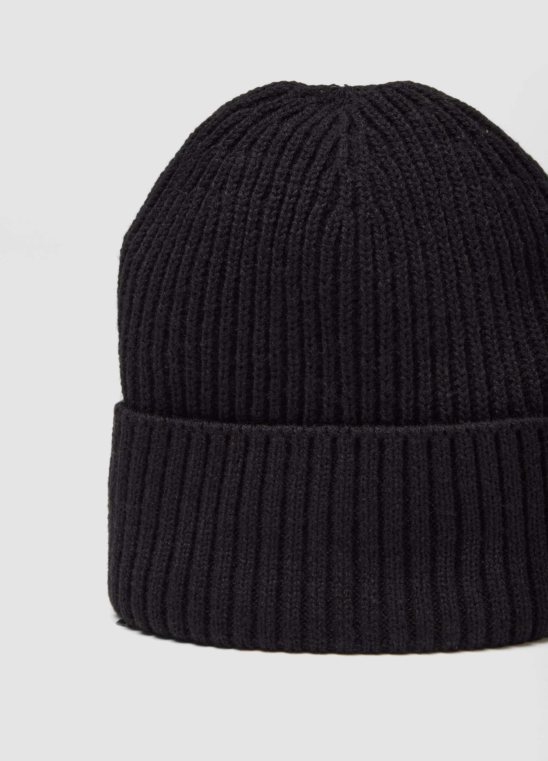 Black knitted beanie with turn-up cuff