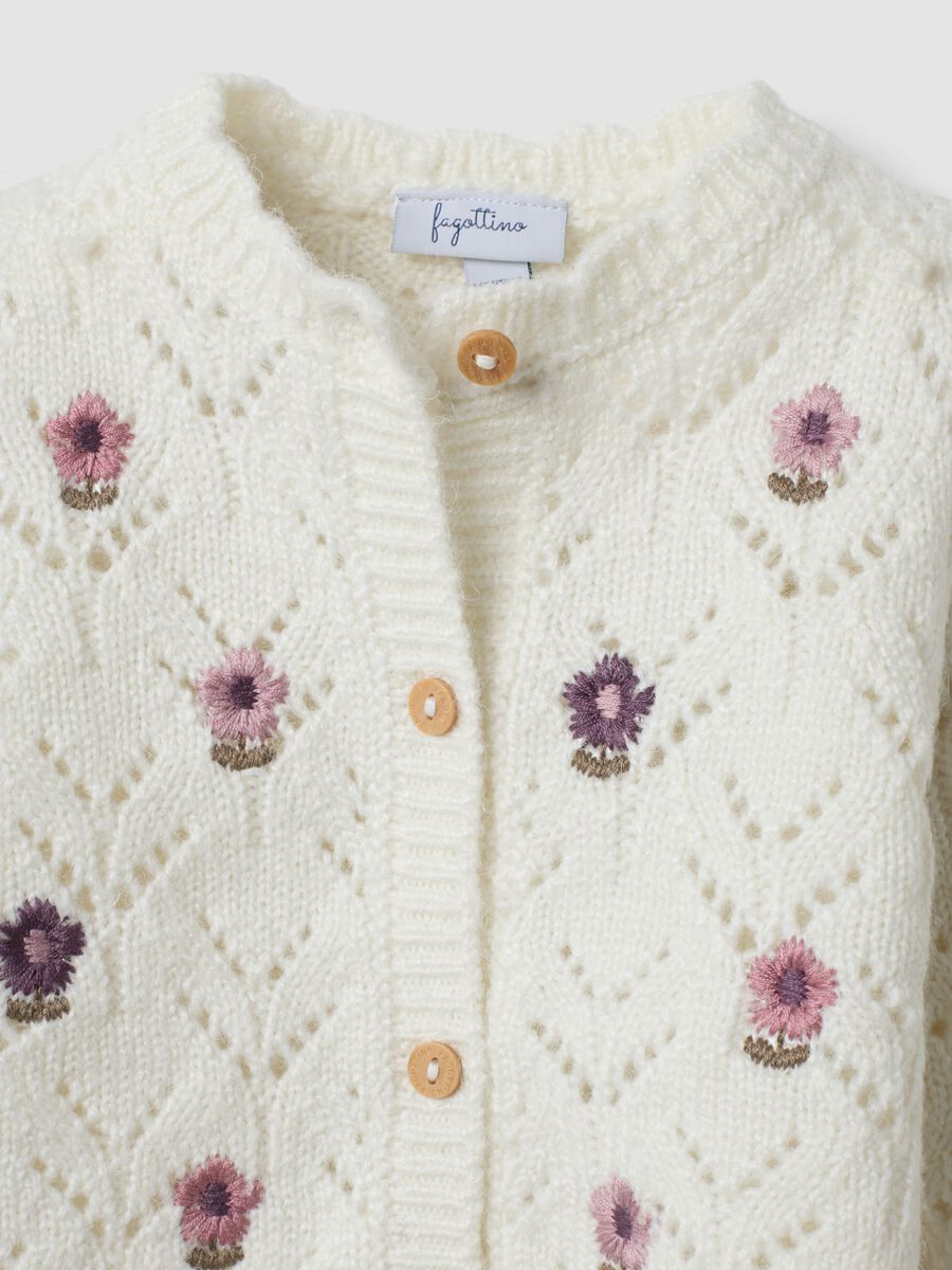 White openwork knit crew-neck cardigan_2