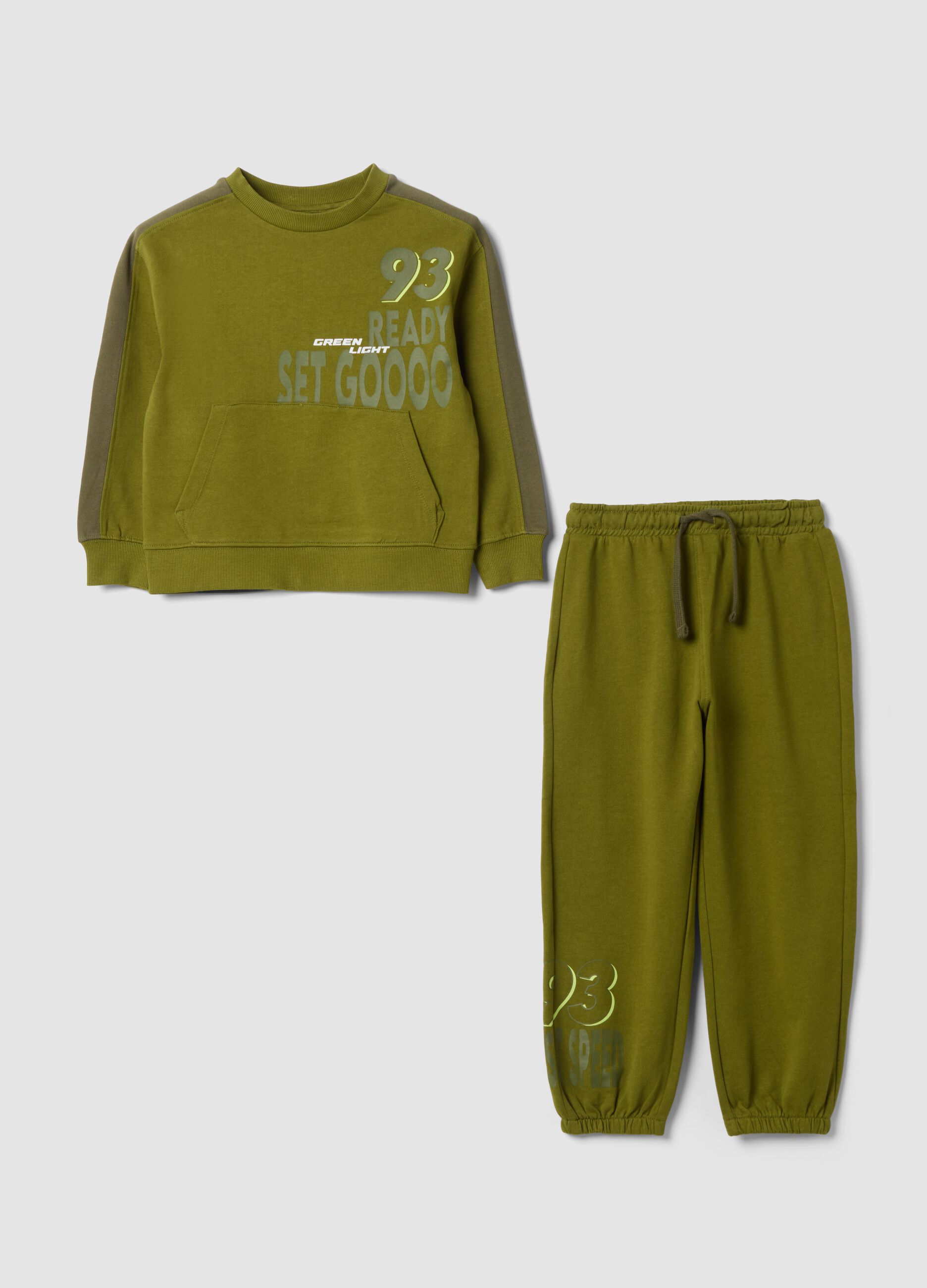 Tuta verde in puro cotone con felpa girocollo