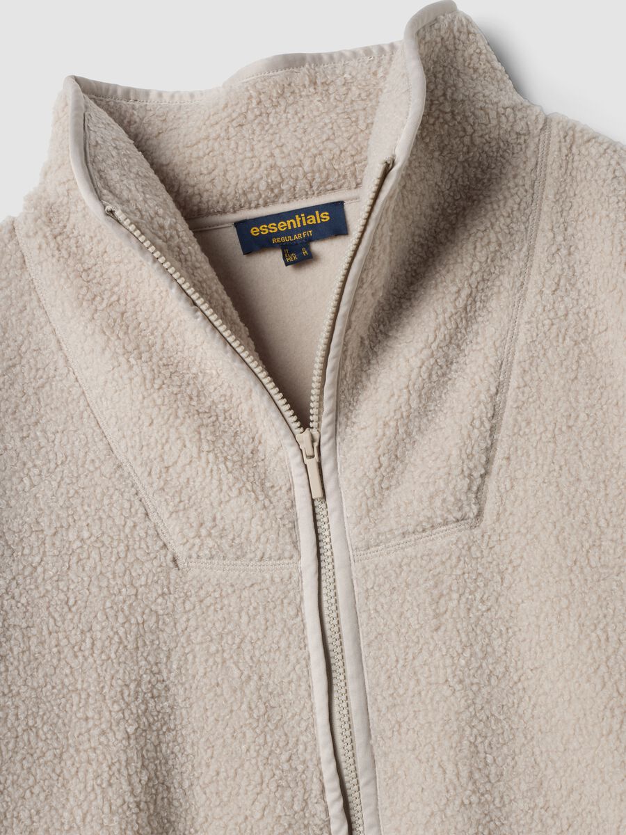 Beige crew-neck sweatshirt with zip_1