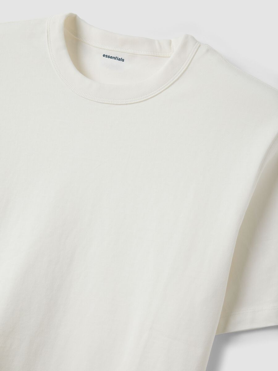 White pure cotton crew-neck T-shirt, relaxed fit_5