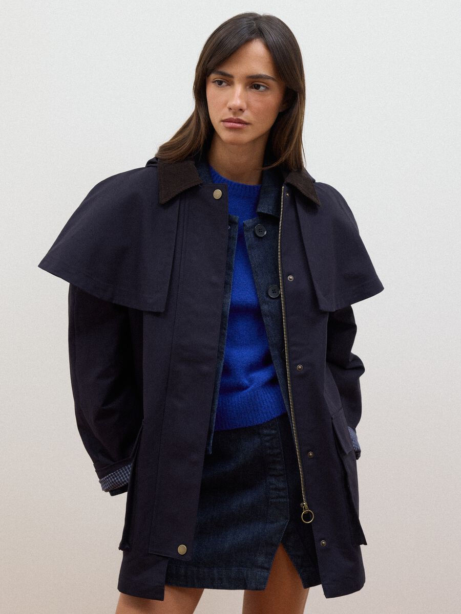 Blue pure cotton parka with hood, oversized fit_0