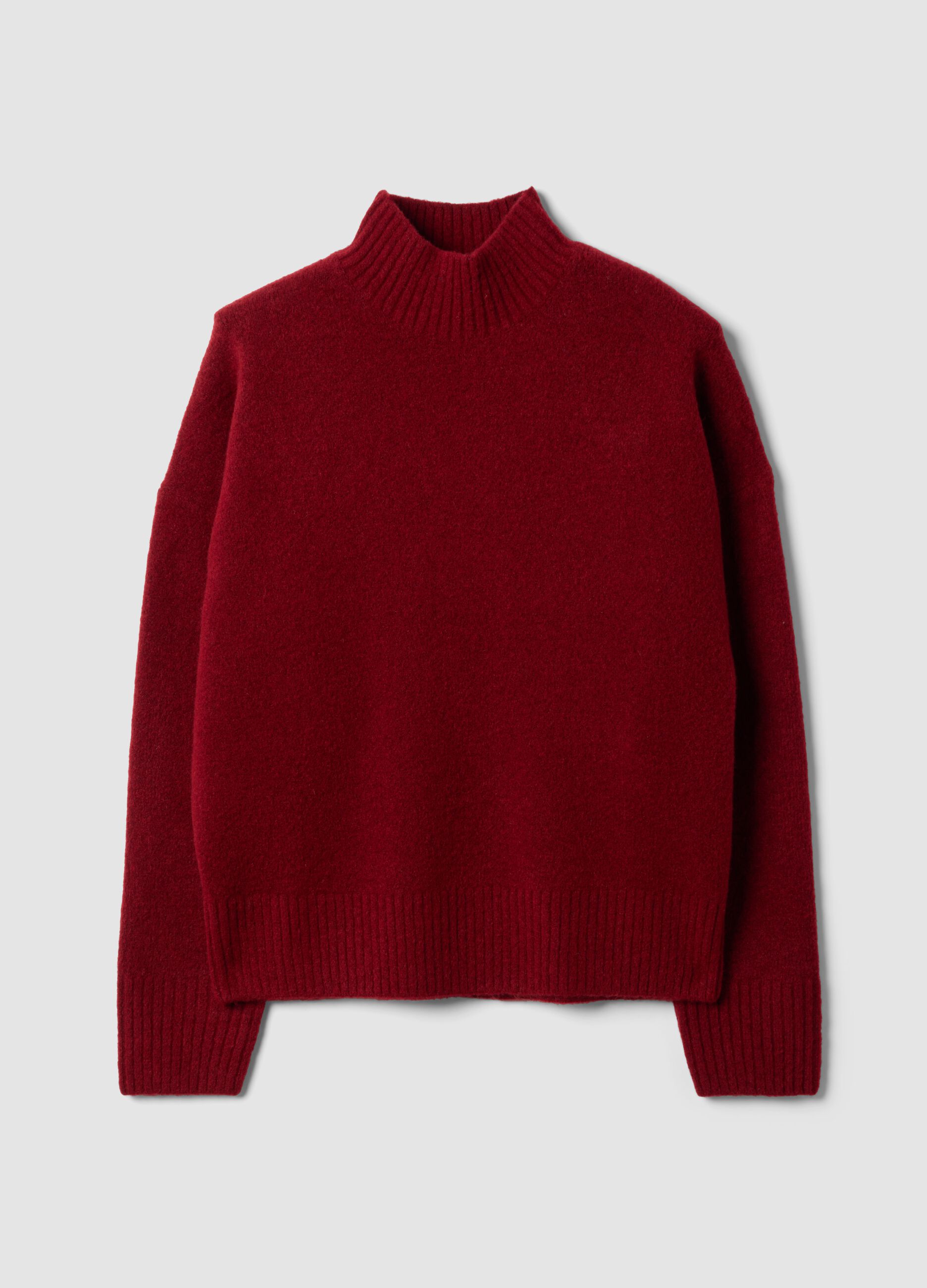 Red stretch wool jumper with raised neck