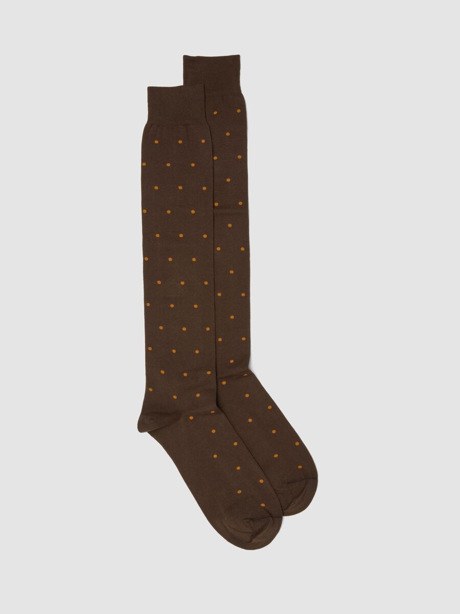 Brown polka dot stretch cotton knee-high socks_0