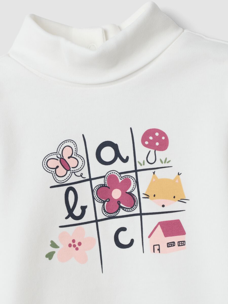 White organic cotton T-shirt with floral print_2
