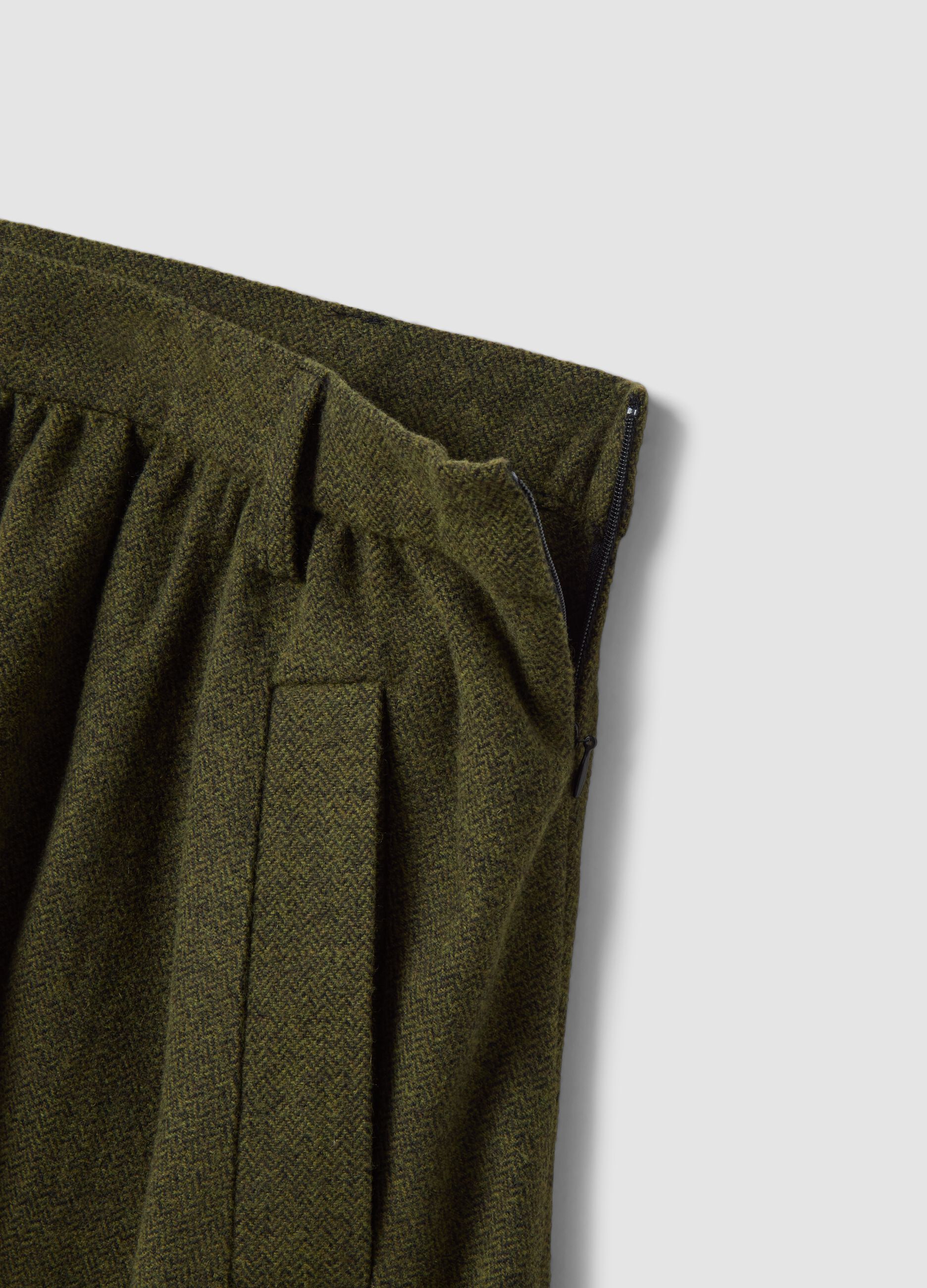Green wool-blend midi skirt