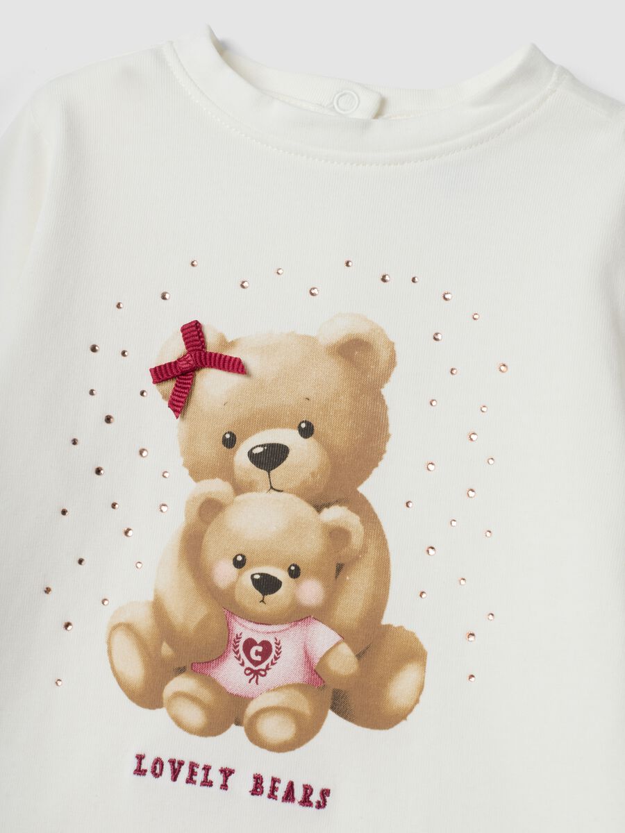 White organic stretch cotton T-shirt with teddy bear print_2