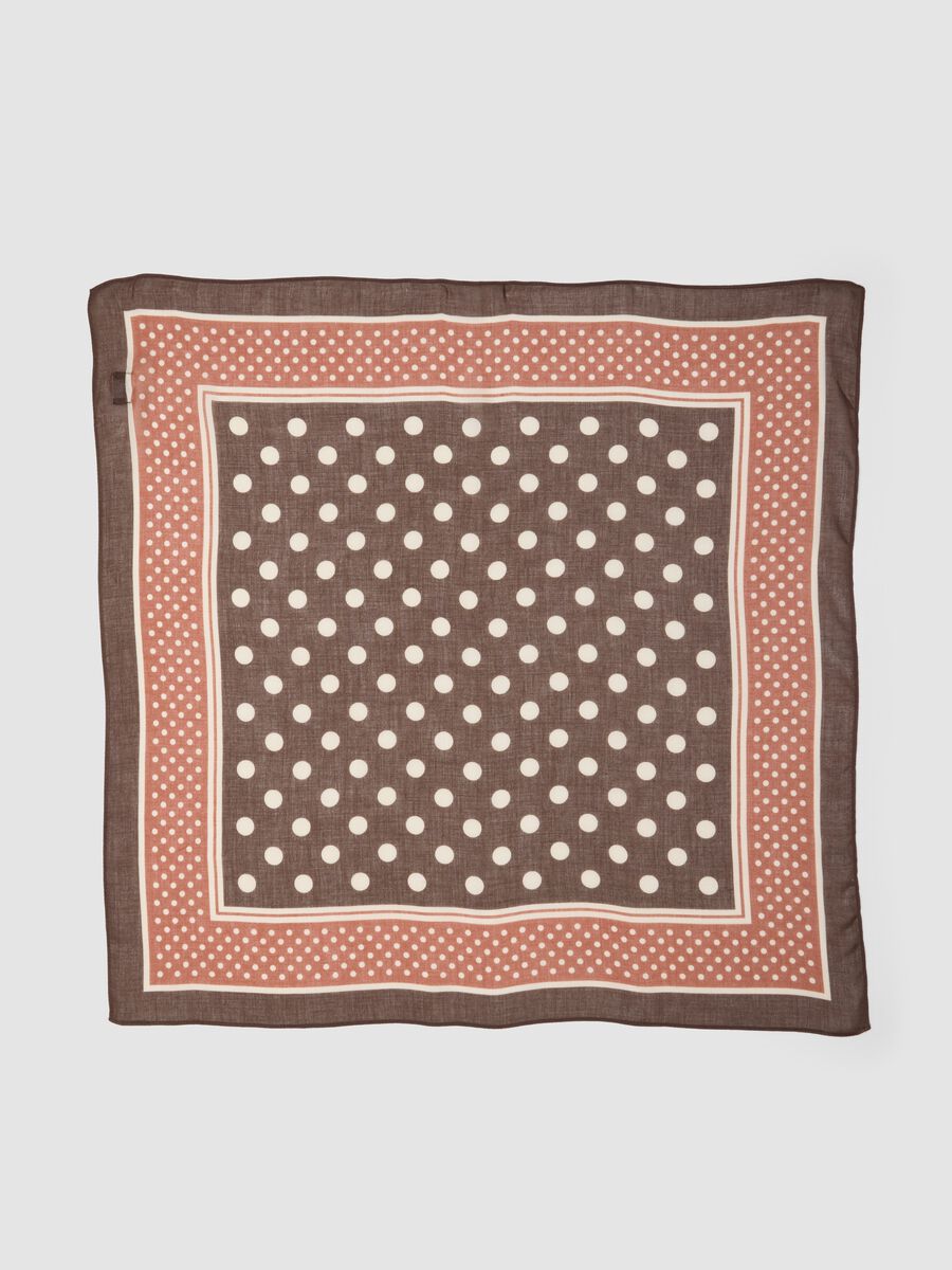 Brown polka-dot viscose and wool blend scarf_1