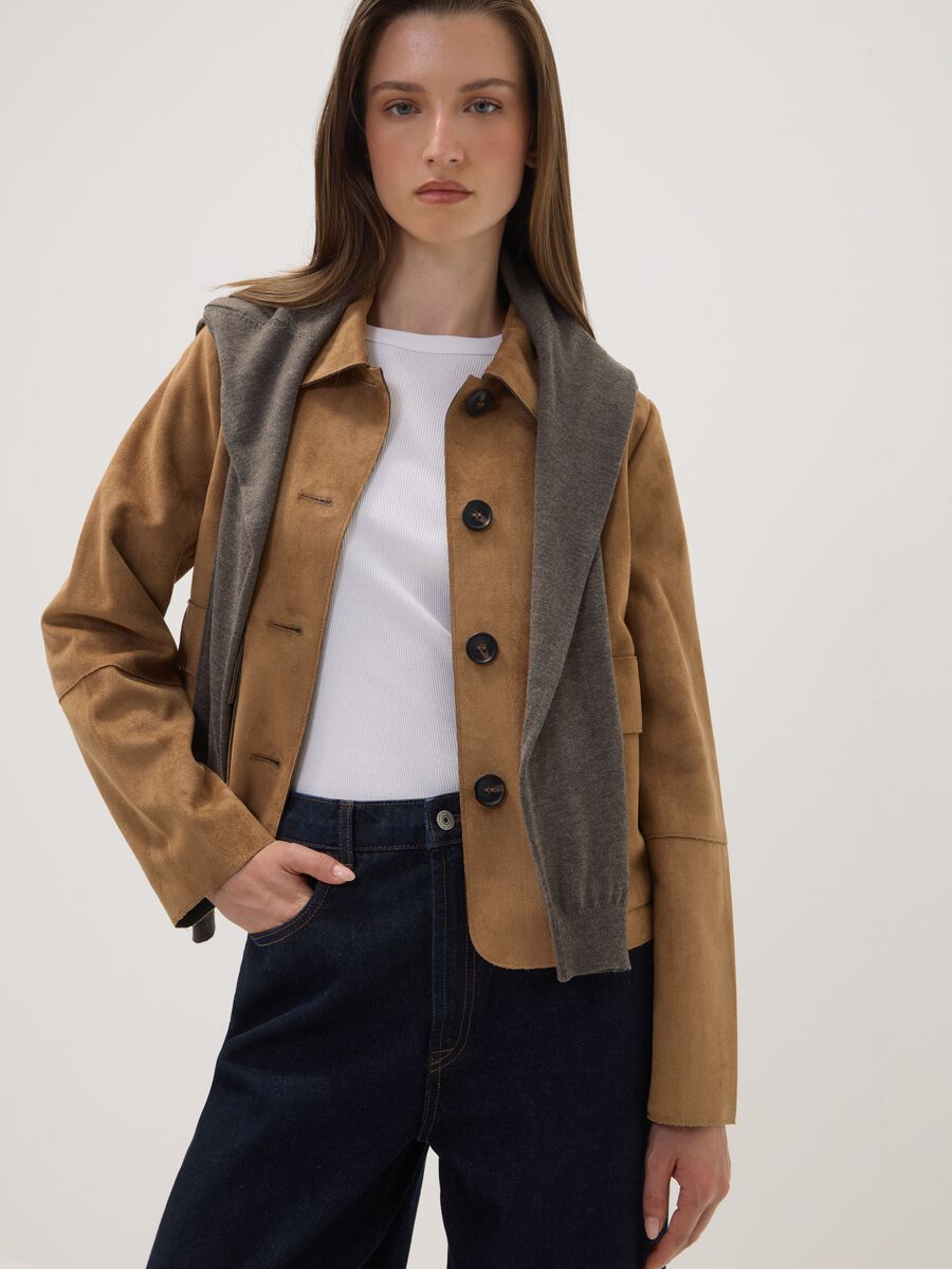 Beige regular-fit shacket with patch pockets_1