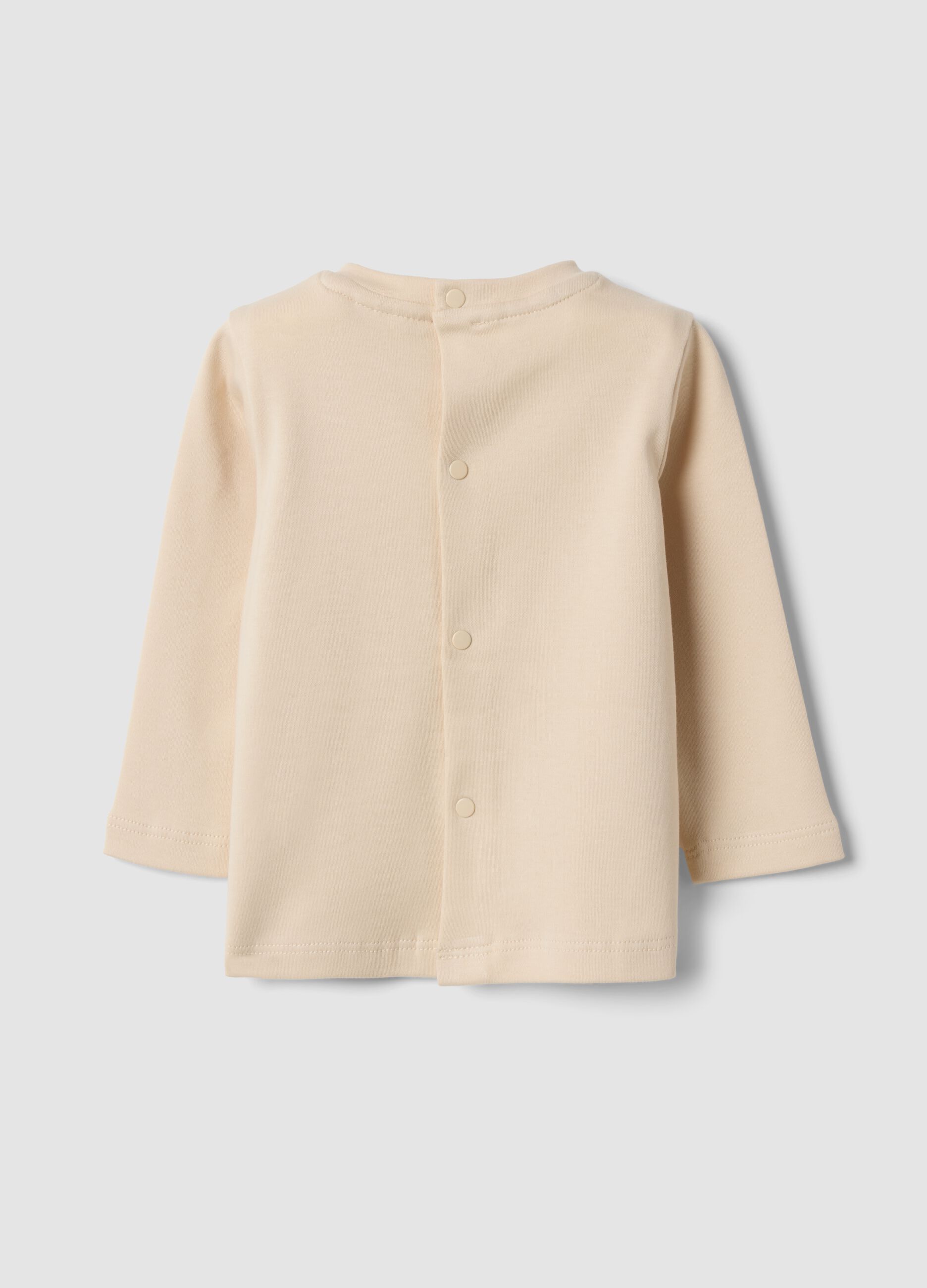 Beige organic cotton crew-neck T-shirt