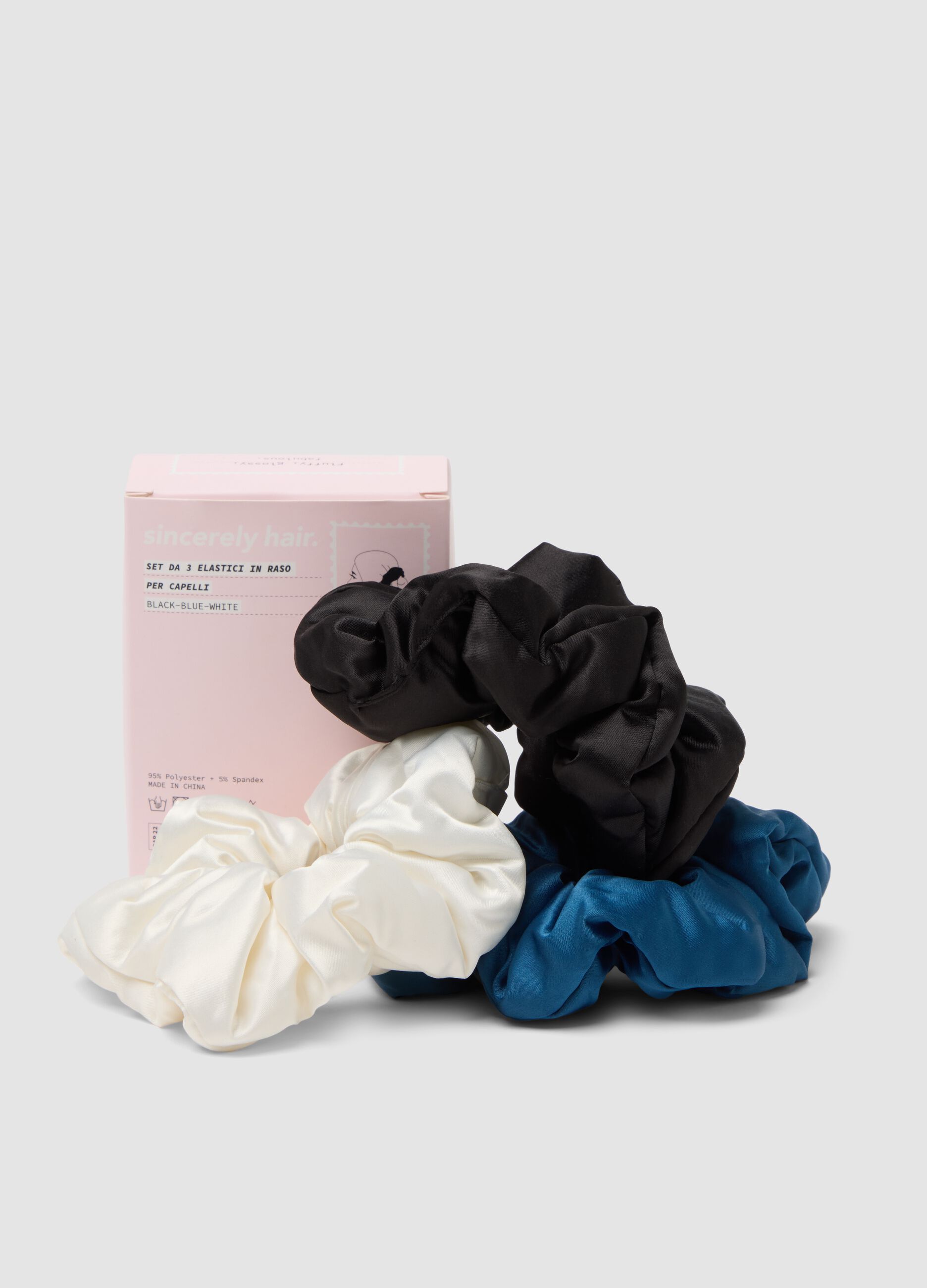 SINCERELY HAIR ربطات شعر ساتان طقم 3 قطع أسود&ndash;أزرق&ndash;أبيض