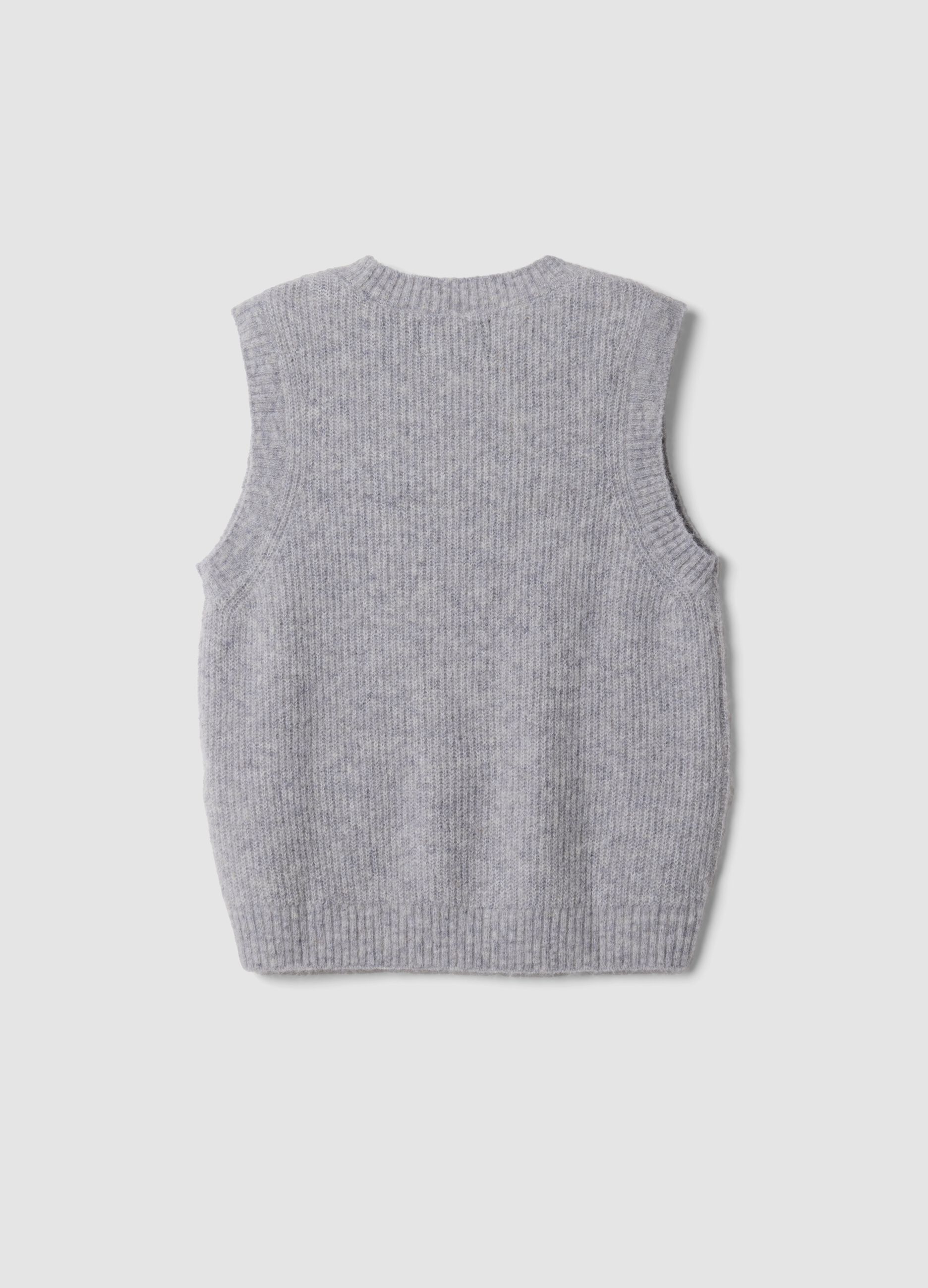 Grey crew-neck stretch wool and alpaca gilet