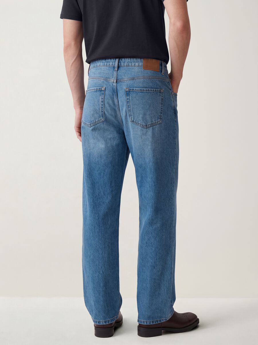 Blue wide-leg pure cotton jeans_2