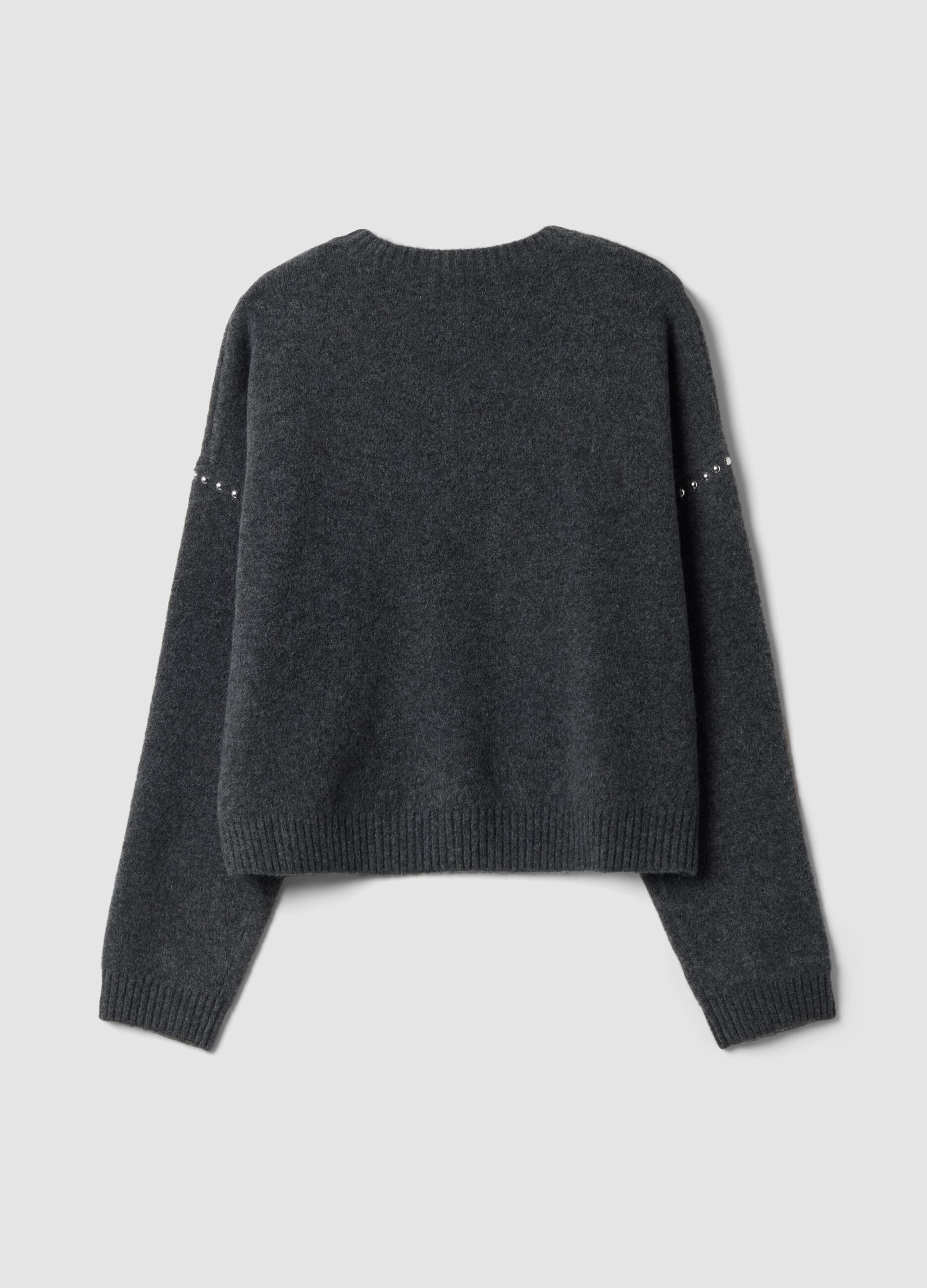 Grey stretch wool jumper with studded detailing