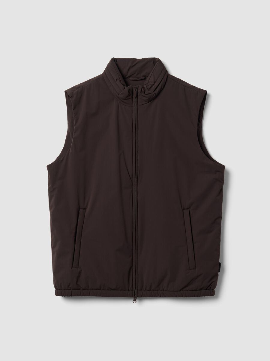 Brown stretch-fabric gilet with zip_4