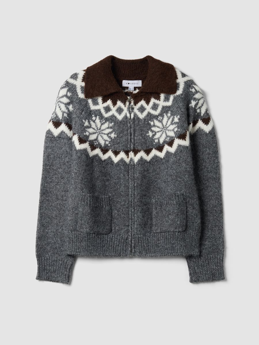 Grey jacquard cardigan with collar and zip, regular fit_0
