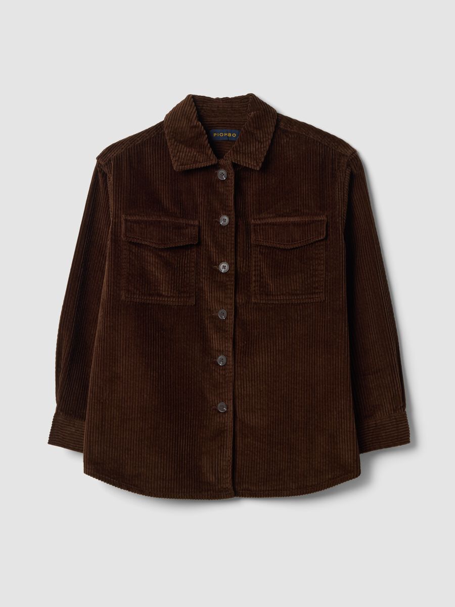 Dark brown pure cotton ribbed shirt_4