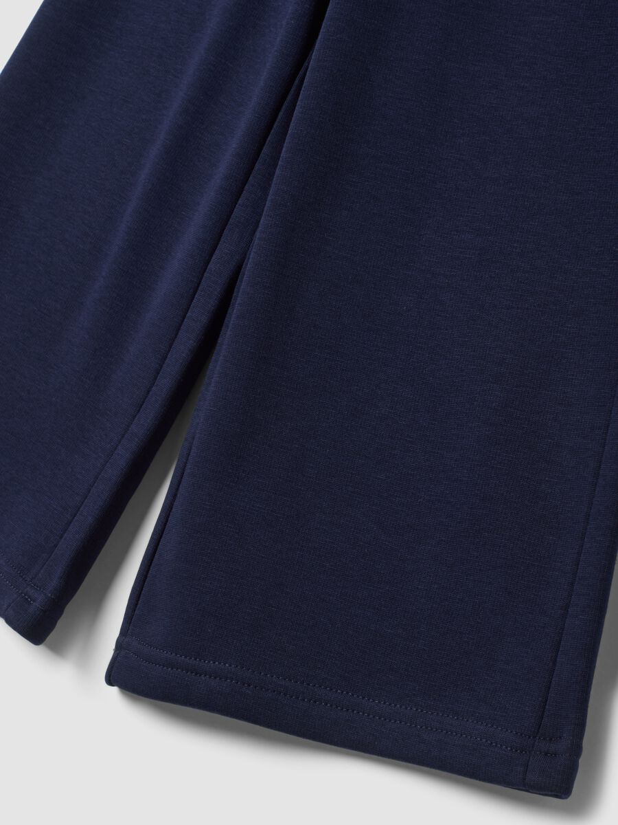 Blue wide-leg trousers in stretchy fleece fabric_3