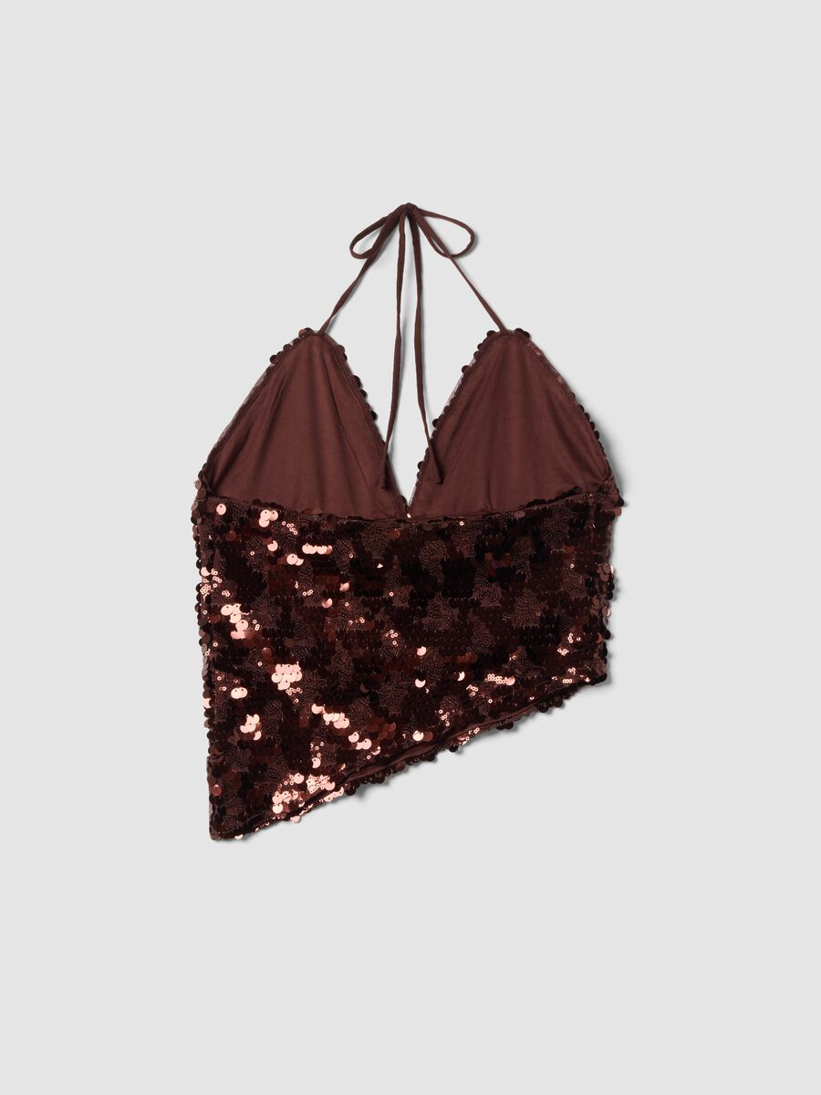 Brown sequin stretch-fabric top_6
