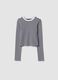 T-shirt nera a righe in cotone organico elasticizzato girocollo_3