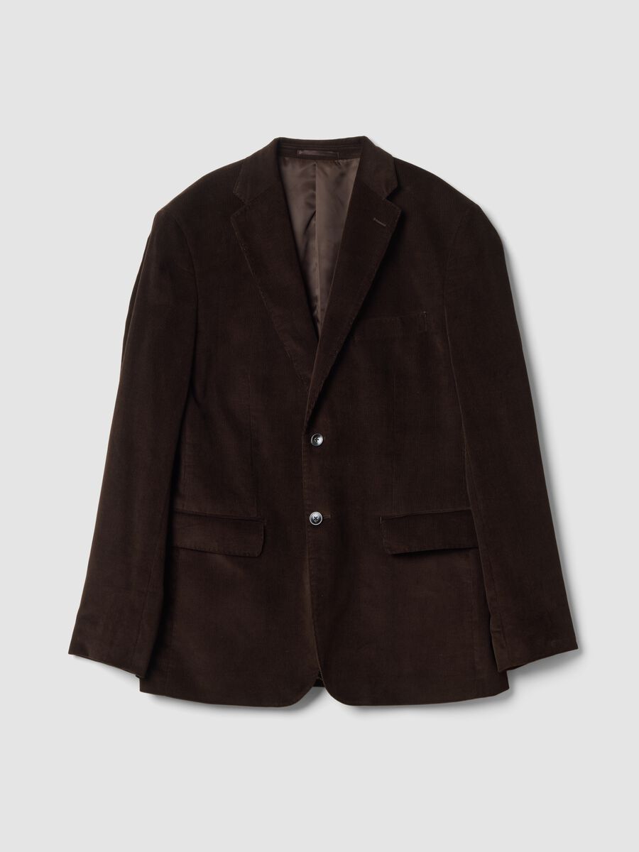 Brown pure cotton corduroy regular-fit blazer_0
