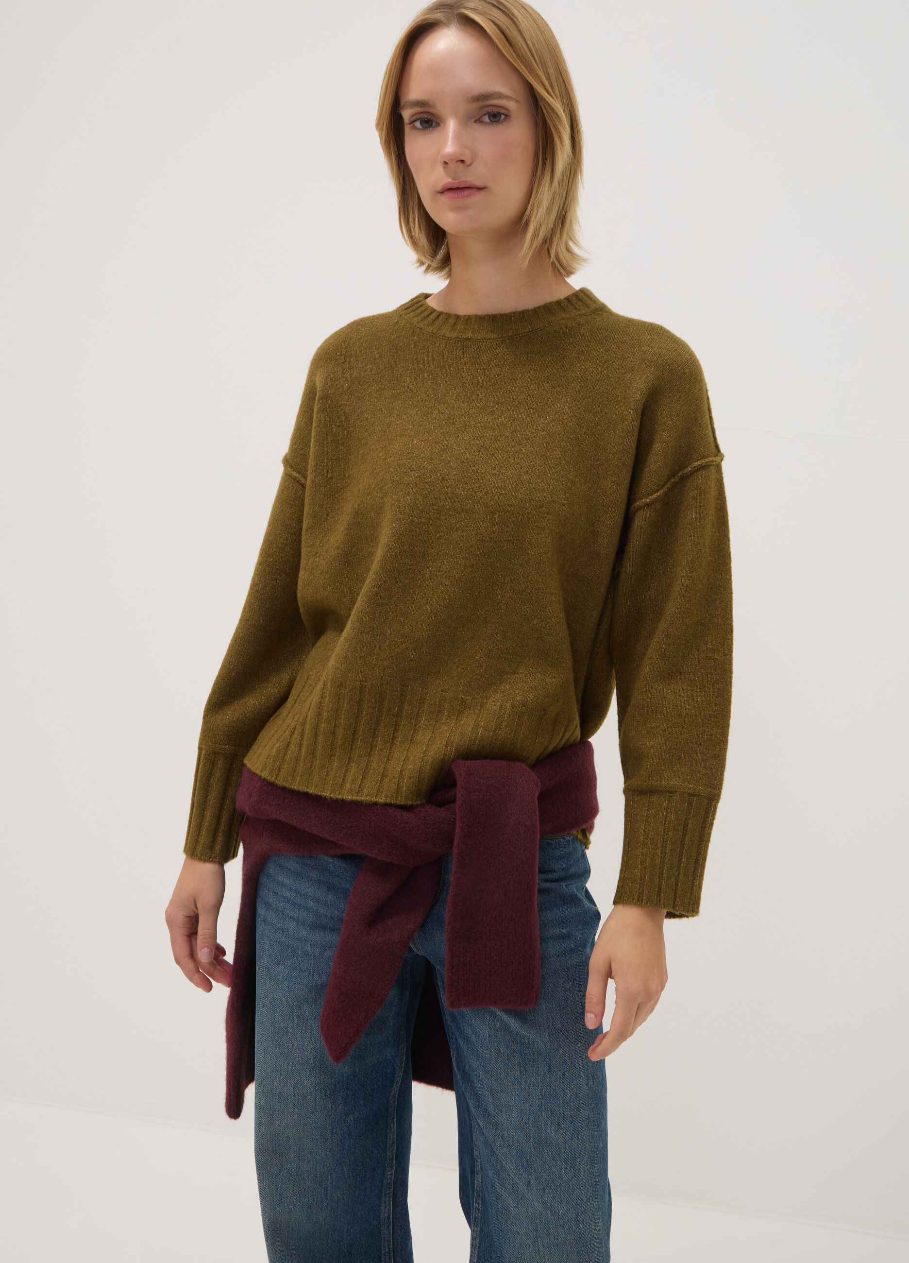 Green stretch-fabric oversized top