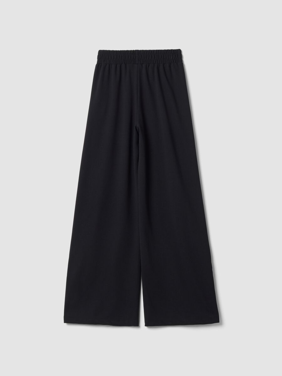Black wide-leg trousers in stretch viscose with contrast side stripes_1