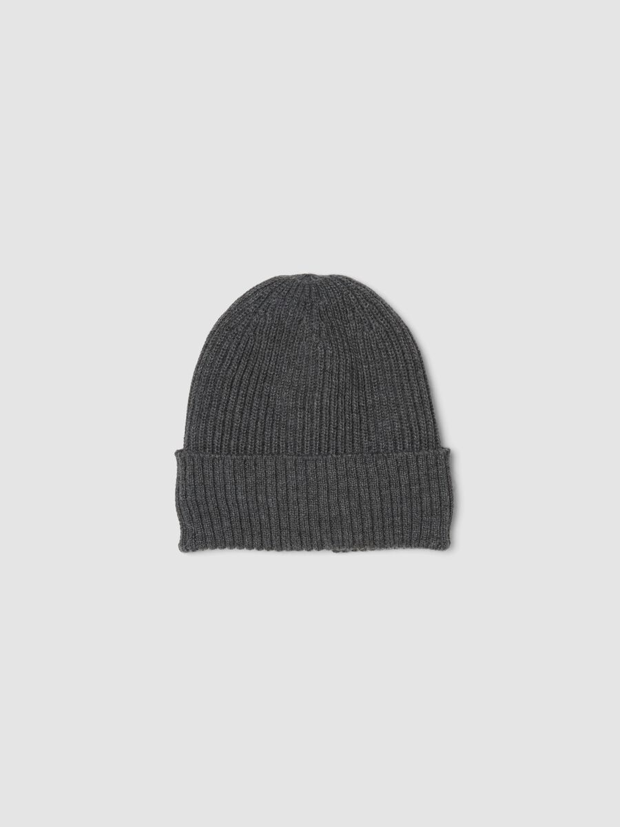 Grey Knit Beanie with Turn-Up Cuff_0