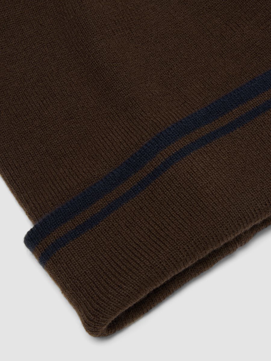 Brown jersey-knit beanie with striped turn-up_1