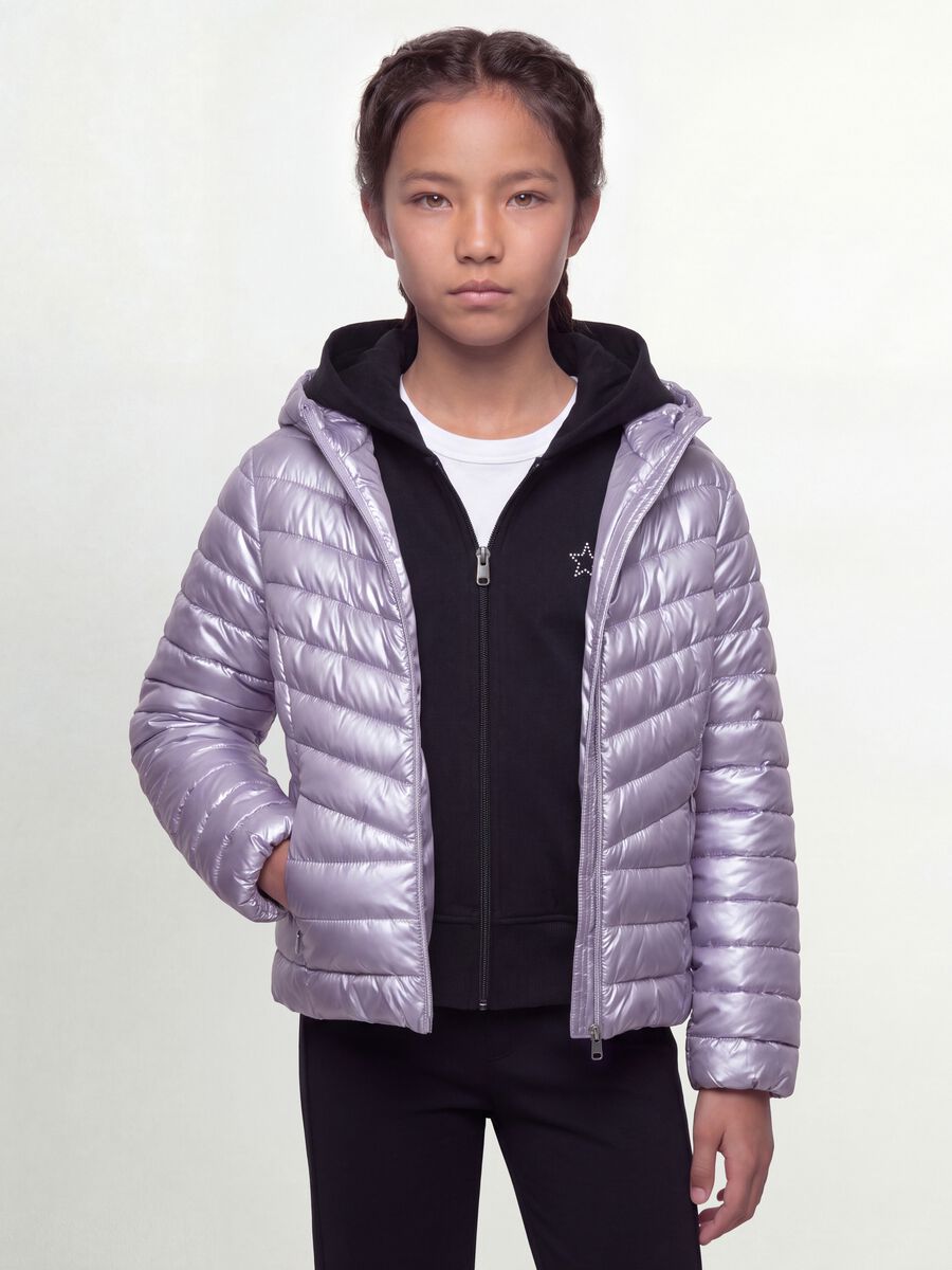 Purple Ultralight Padded Hooded Jacket with Zip for Girls_0