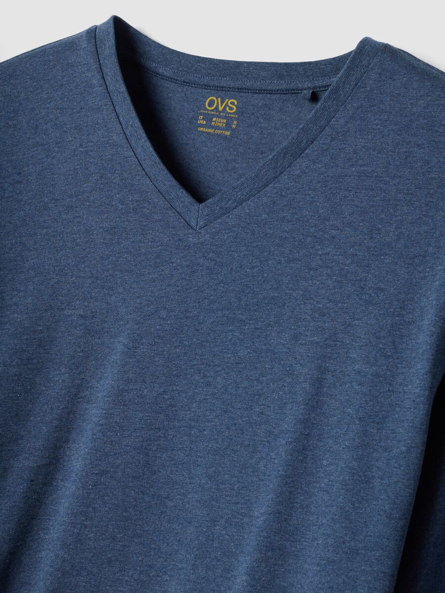 Blue V-neck pyjamas in pure organic cotton_5