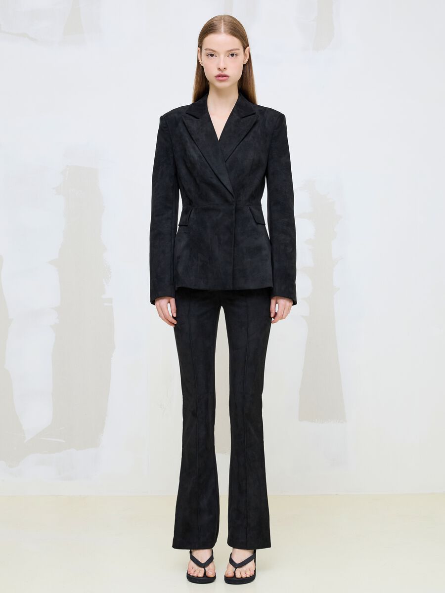 Black Faux Suede Blazer_4