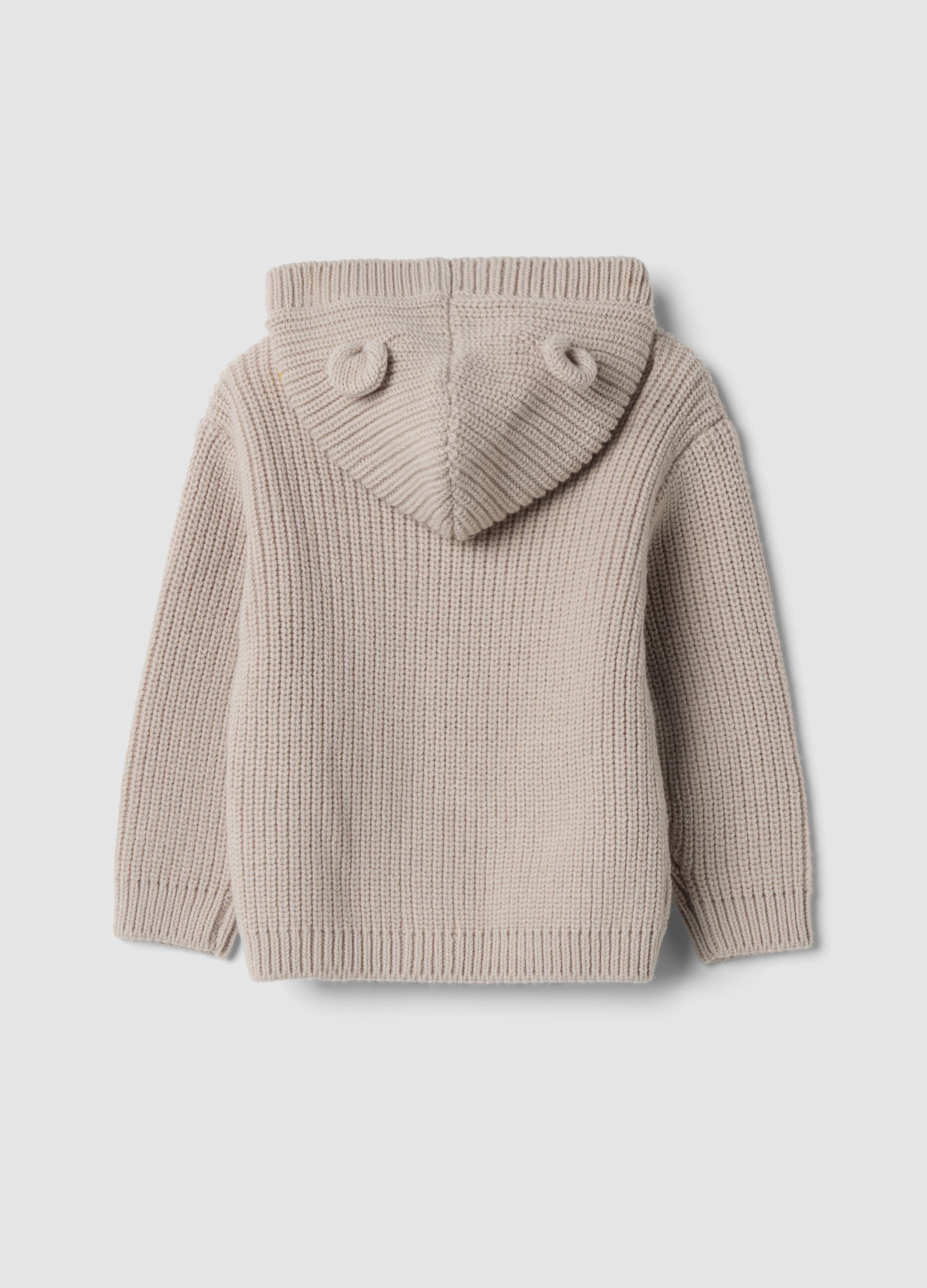 Grey V-neck hooded knitted cardigan, regular fit