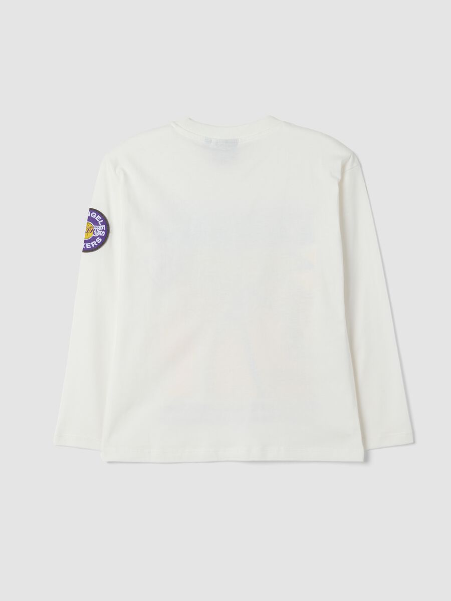 White pure cotton Lakers print T-shirt, relaxed fit_1